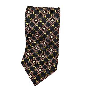Brioni Roma Neck Tie Mens Black Pattern Woven Modern Pure Silk‎ Italy EUC